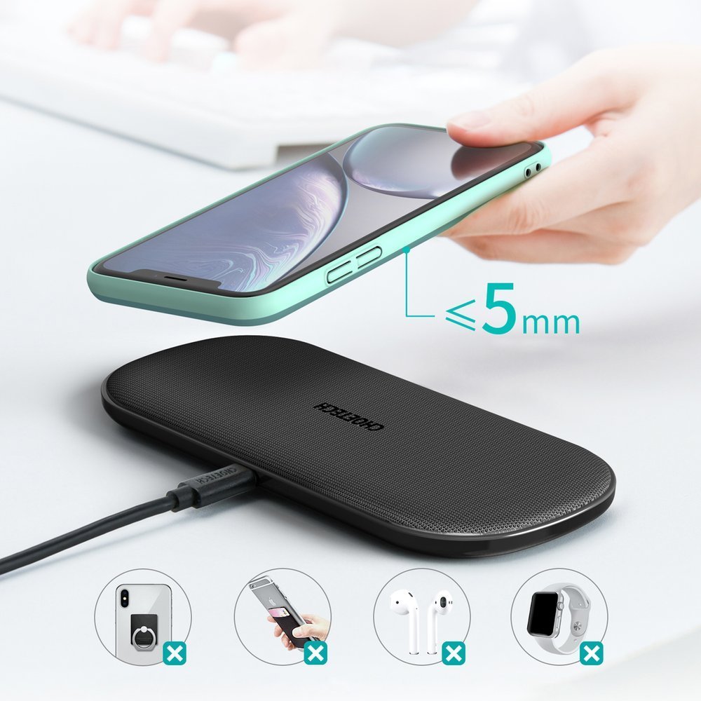 Choetech Choetech 10W 3A 2in1 Trådlös Qi Laddare för Mobil / Hörlurar Svart
