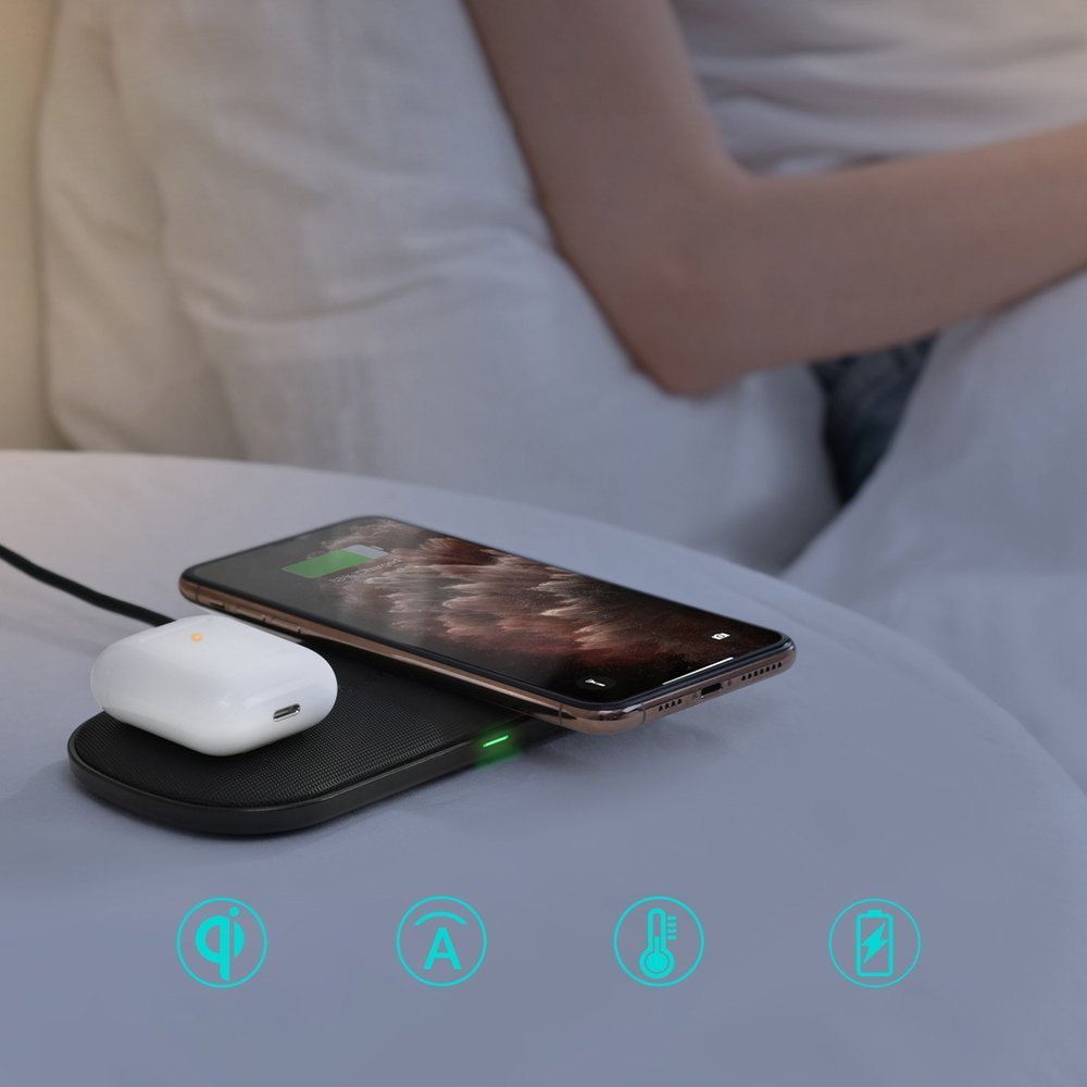 Choetech Choetech 10W 3A 2in1 Trådlös Qi Laddare för Mobil / Hörlurar Svart