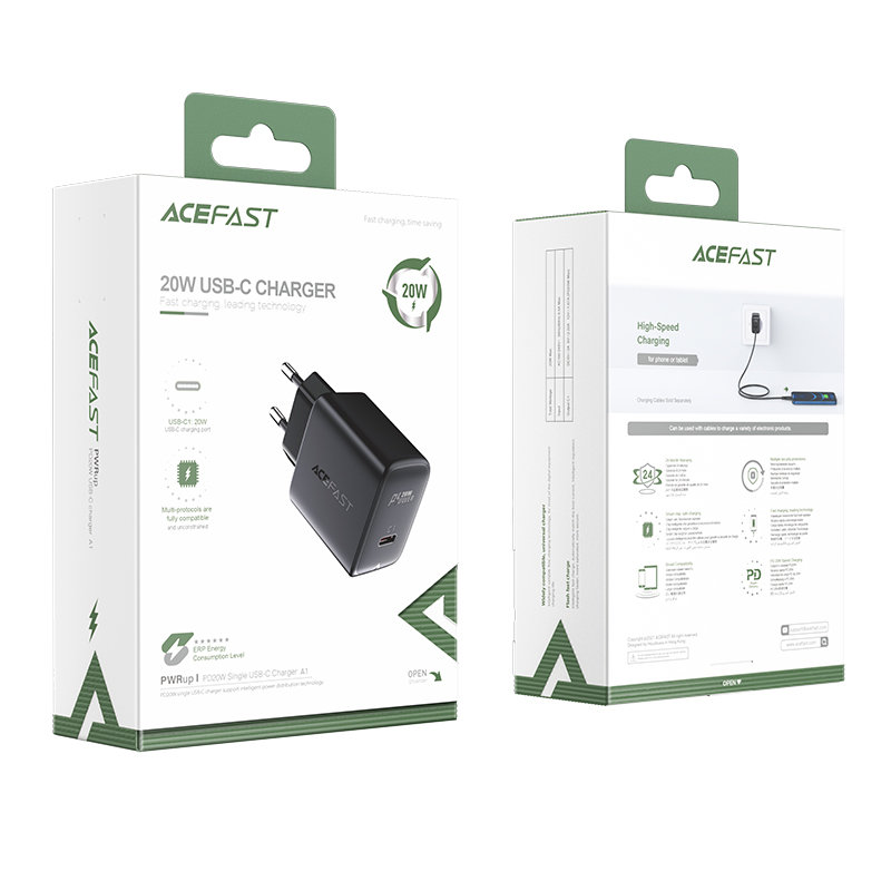 Acefast Acefast 20W PD USB-C Snabbladdare Väggladdare Svart
