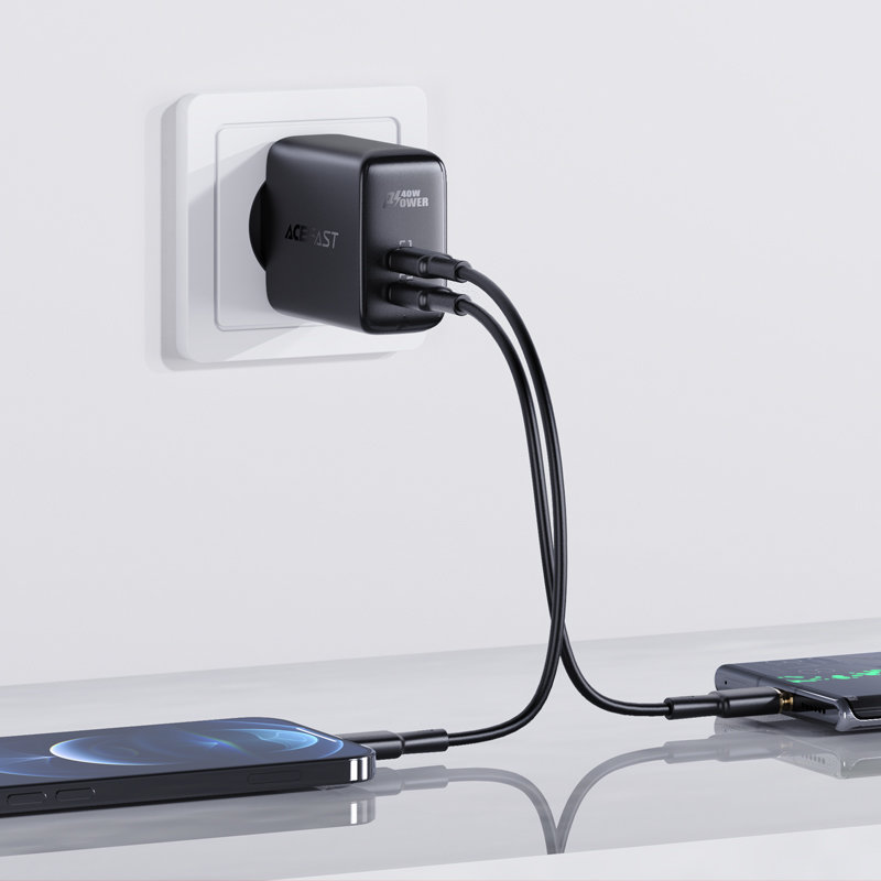 Acefast Acefast 40W PD QC PPS 2x USB-C Väggladdare Svart