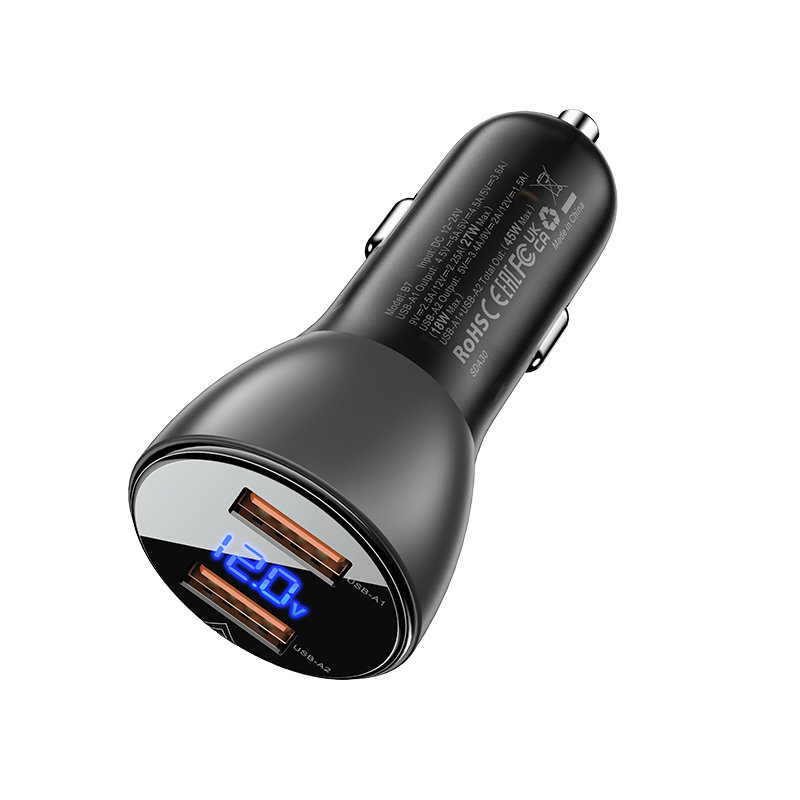 Acefast Acefast 45W Snabbladdare Billaddare 2x USB-A Svart