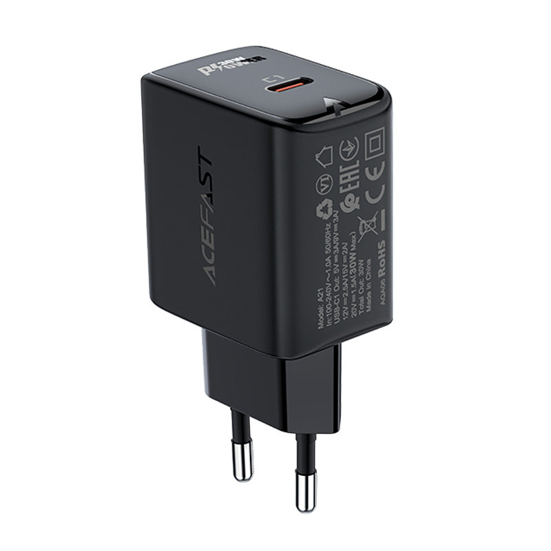 Acefast Acefast 30W GaN PD QC USB-C Väggladdare Svart