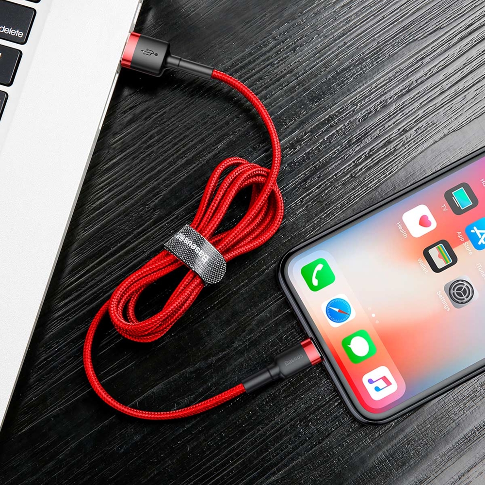 BASEUS BASEUS 1m Lightning Nylon Kabel - 2.4A Snabbladdning - Röd