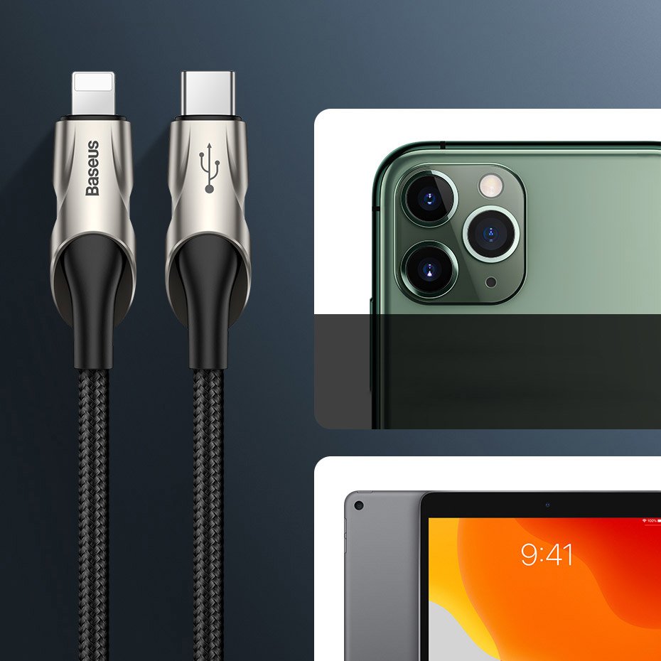 BASEUS Baseus 1m 18W PD Lightning - USB-C Med LED - Svart