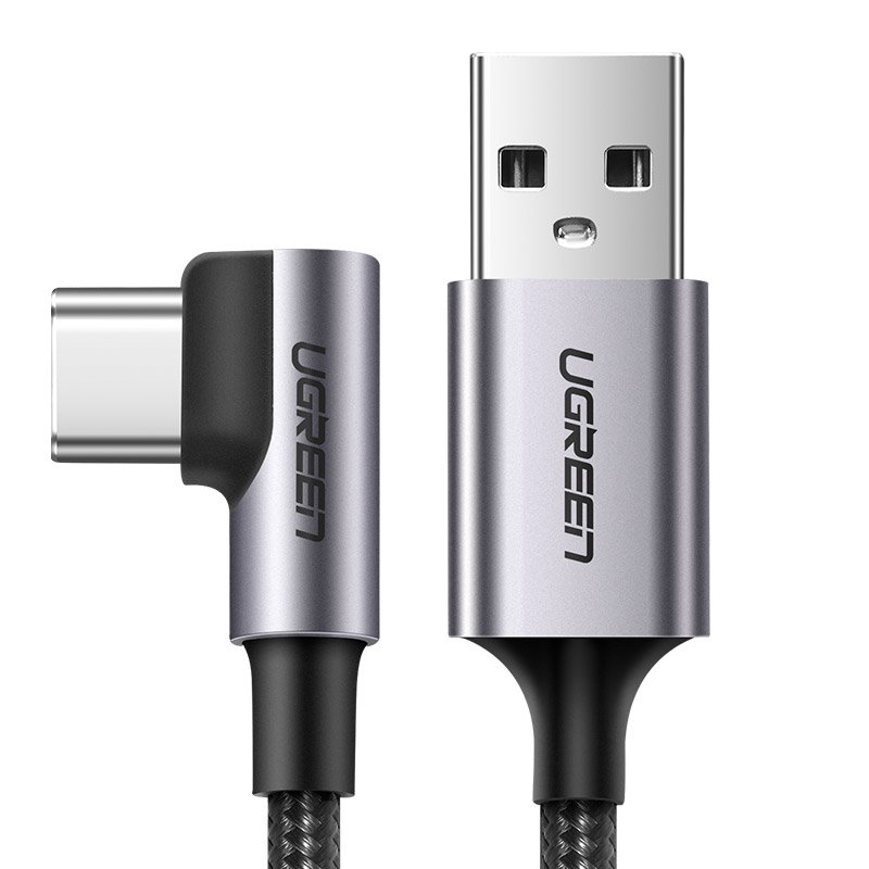UGREEN Ugreen 2m 3A Elbow USB-C Flätad Nylonkabel - Grå