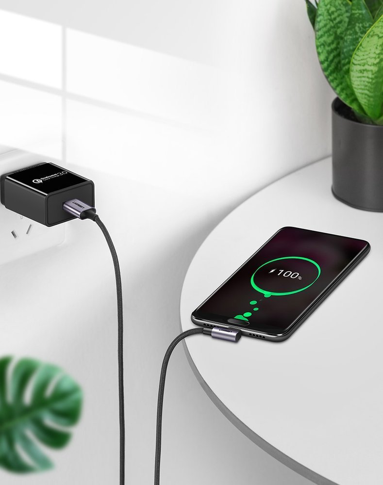 UGREEN Ugreen 2m 3A Elbow USB-C Flätad Nylonkabel - Grå