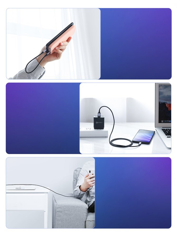 UGREEN Ugreen 3A 2m QC3.0 USB-C Flätad Nylonkabel - Grå