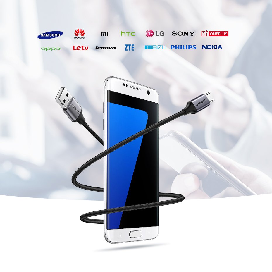 UGREEN Ugreen 2m Micro USB Flätad Nylonkabel - Grå