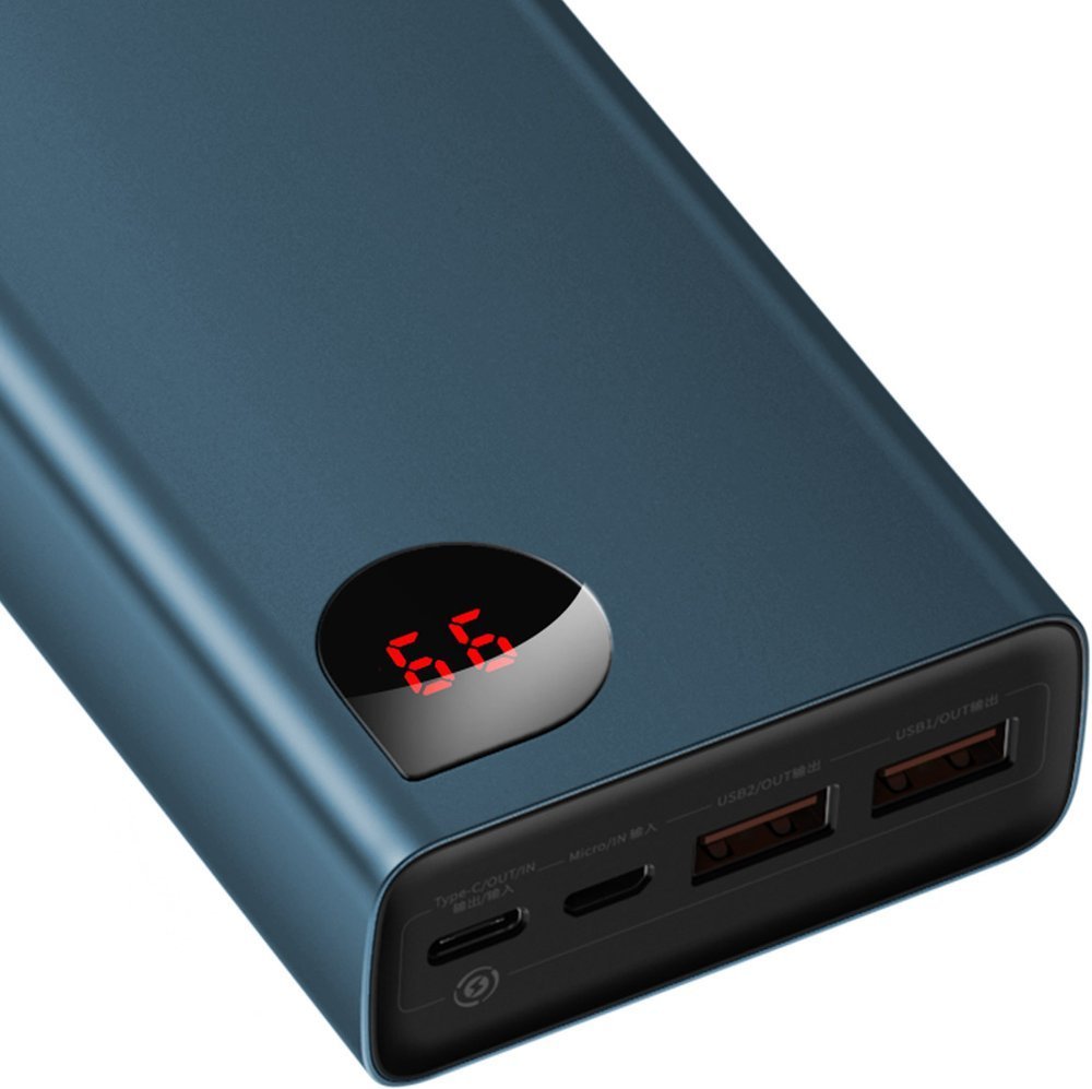 BASEUS Baseus 65W 20000 mAh Power Bank USB-C/USB-A/MicroUSB QC PD Blå