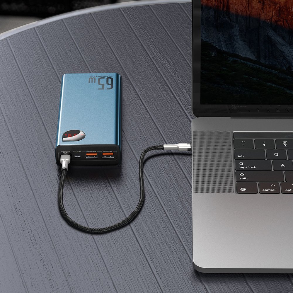 BASEUS Baseus 65W 20000 mAh Power Bank USB-C/USB-A/MicroUSB QC PD Blå