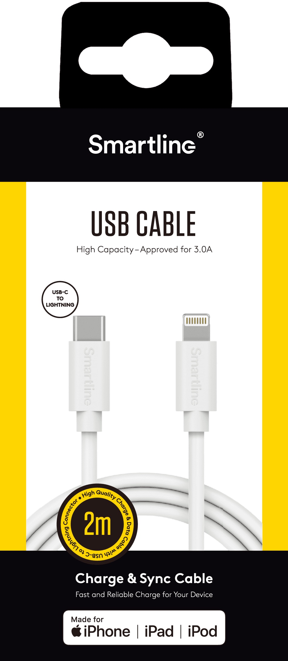 Smartline Smartline 2m USB-C - Lightning MFi Laddningskabel Vit