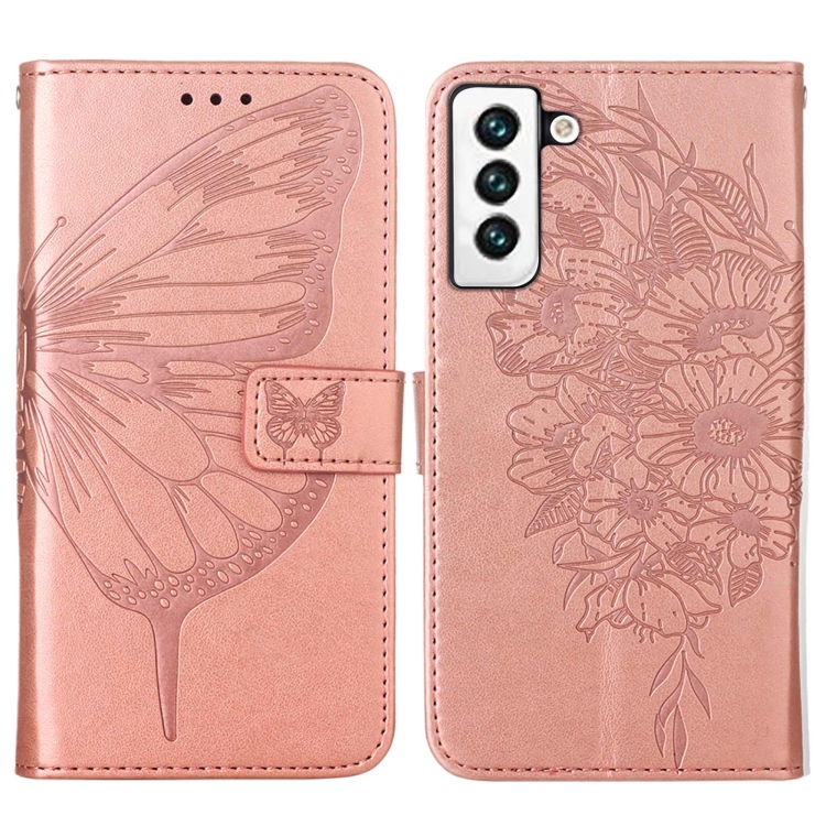  Samsung Galaxy S22 Fodral Butterfly Läder Roséguld