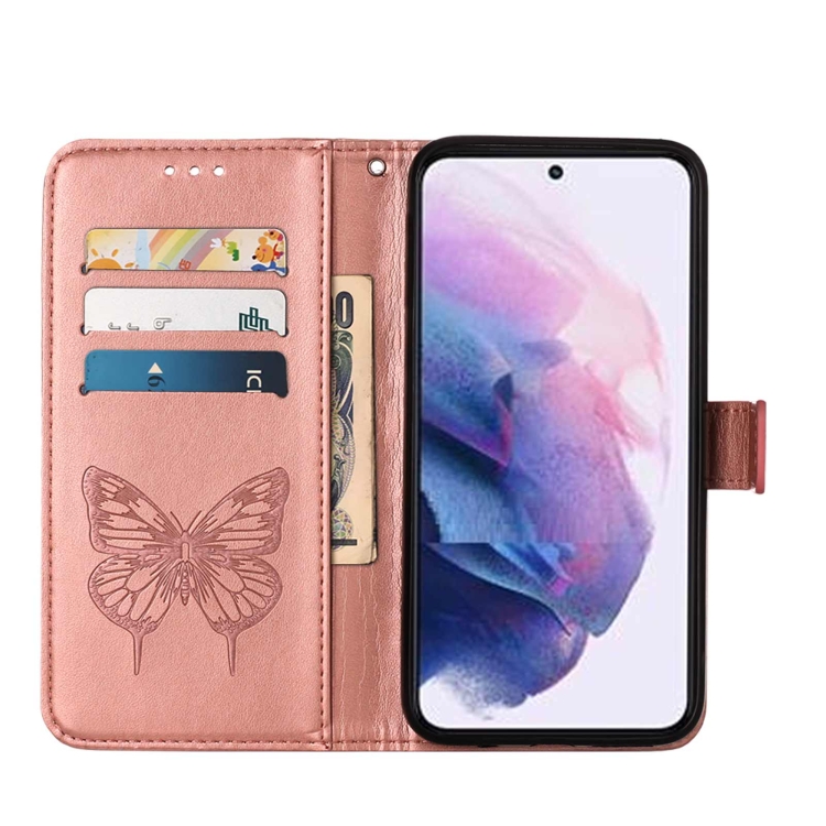  Samsung Galaxy S22 Fodral Butterfly Läder Roséguld