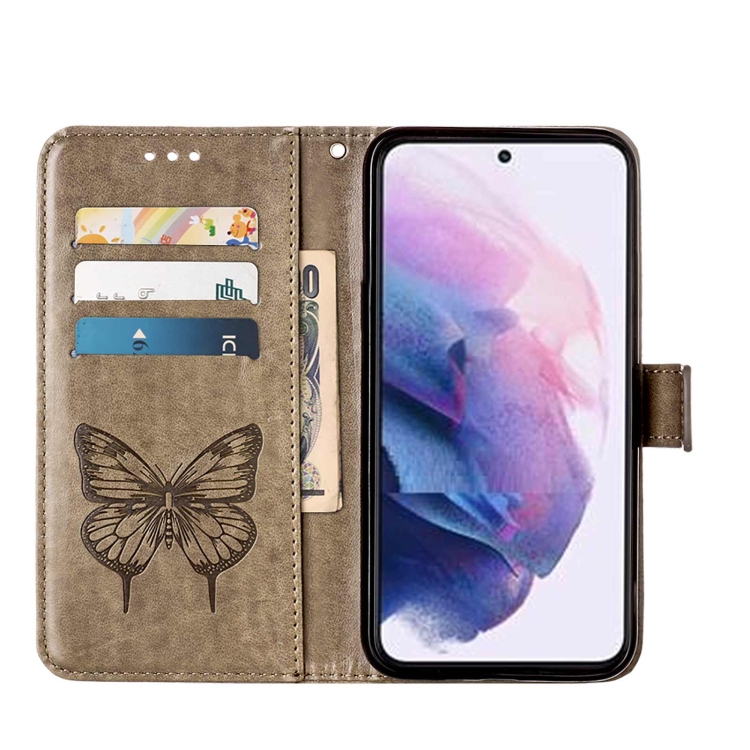  Samsung Galaxy S22 Fodral Butterfly Läder Grå