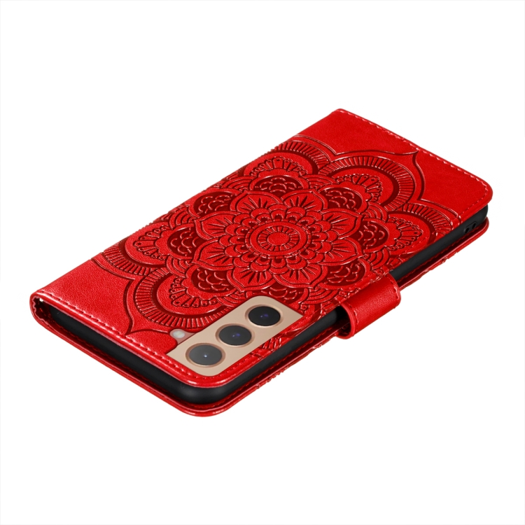  Samsung Galaxy S22 Fodral Sun Mandala Läder Röd