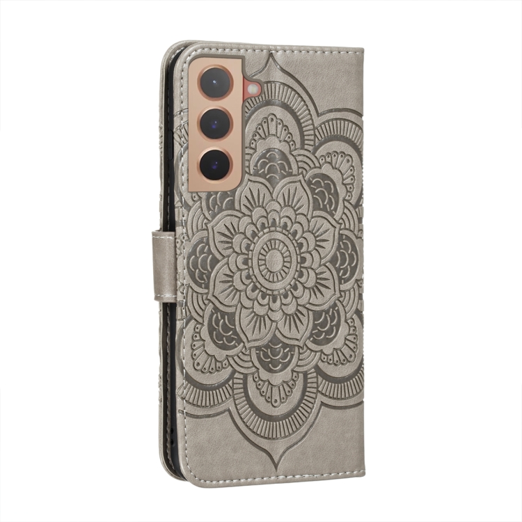  Samsung Galaxy S22 Fodral Sun Mandala Läder Grå