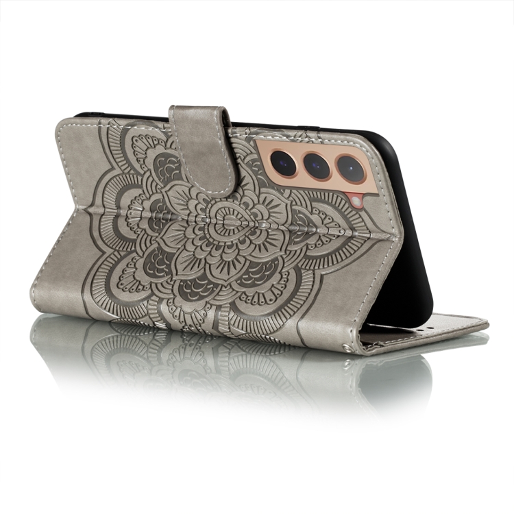  Samsung Galaxy S22 Fodral Sun Mandala Läder Grå