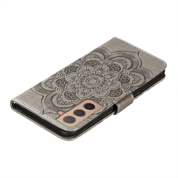  Samsung Galaxy S22 Fodral Sun Mandala Läder Grå