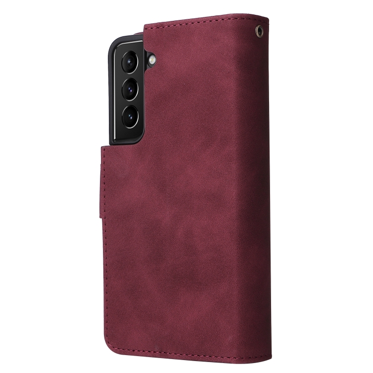  Samsung Galaxy S22 Fodral Multifunktionell Läder Vinröd