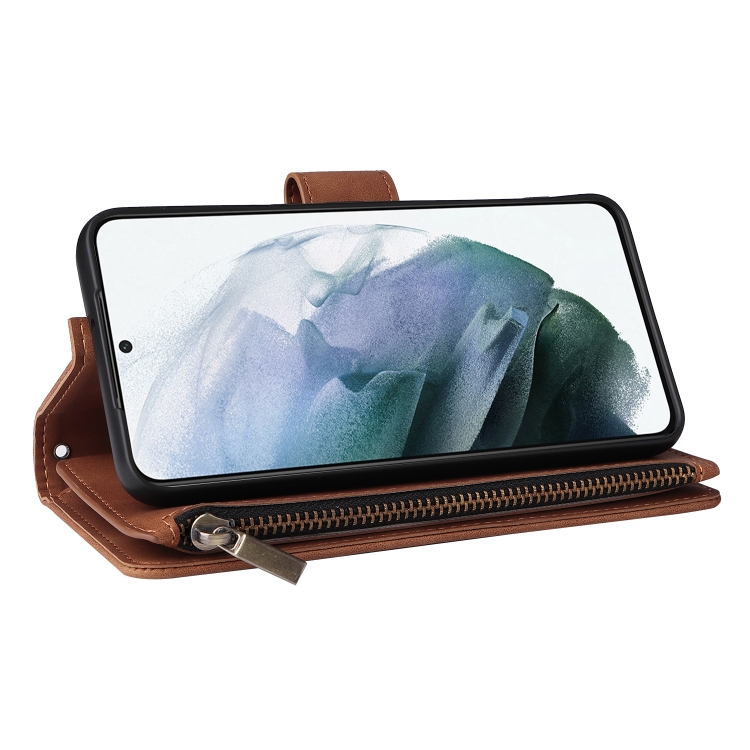 Samsung Galaxy S22 Fodral Multifunktionell Läder Brun