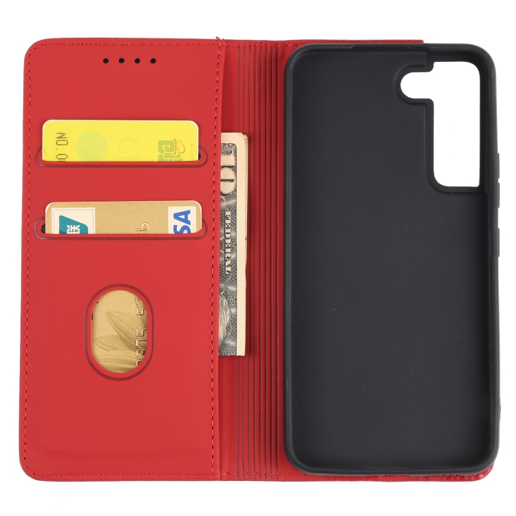  Samsung Galaxy S22 Fodral Flip Läder Med Kortfack Röd