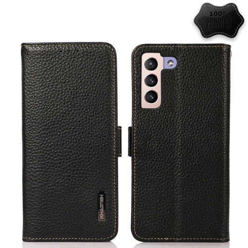 KHAZNEH KHAZNEH Samsung Galaxy S22 Fodral RFID Litchi Äkta Läder Svart