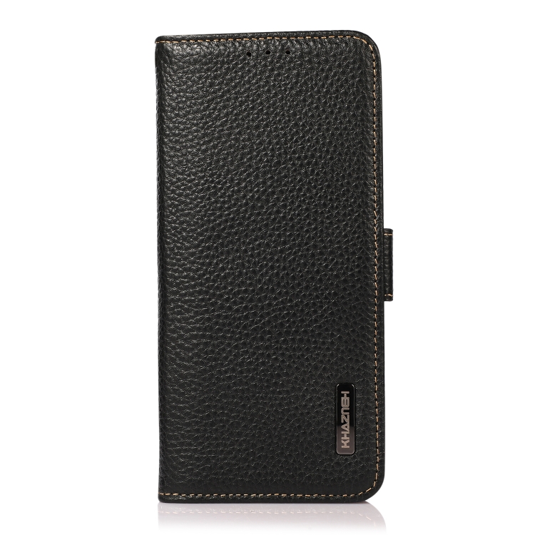 KHAZNEH KHAZNEH Samsung Galaxy S22 Fodral RFID Litchi Äkta Läder Svart
