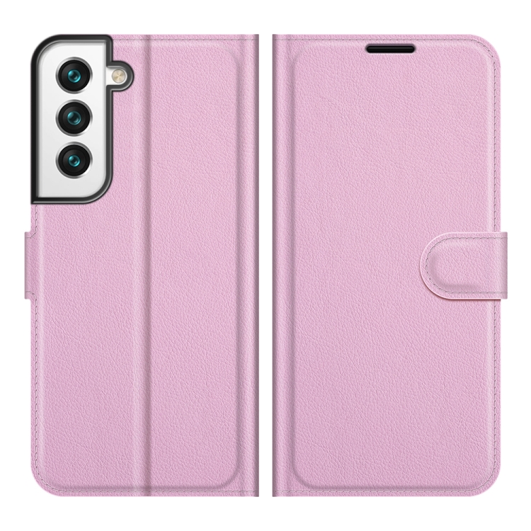 Samsung Galaxy S22 Fodral Litchi Textur Ljus Rosa