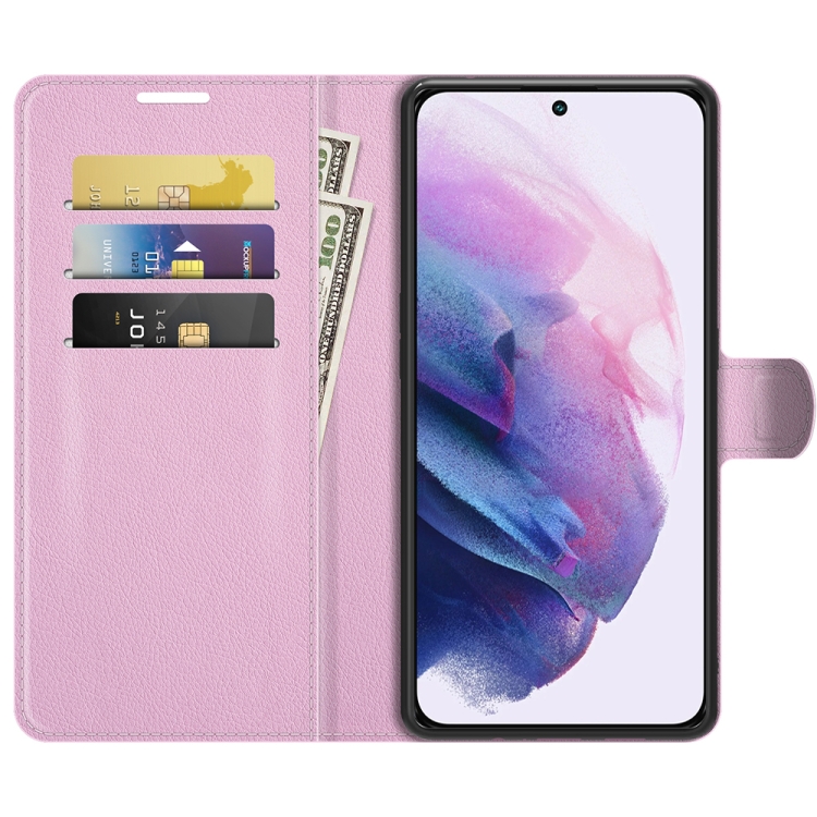  Samsung Galaxy S22 Fodral Litchi Textur Ljus Rosa