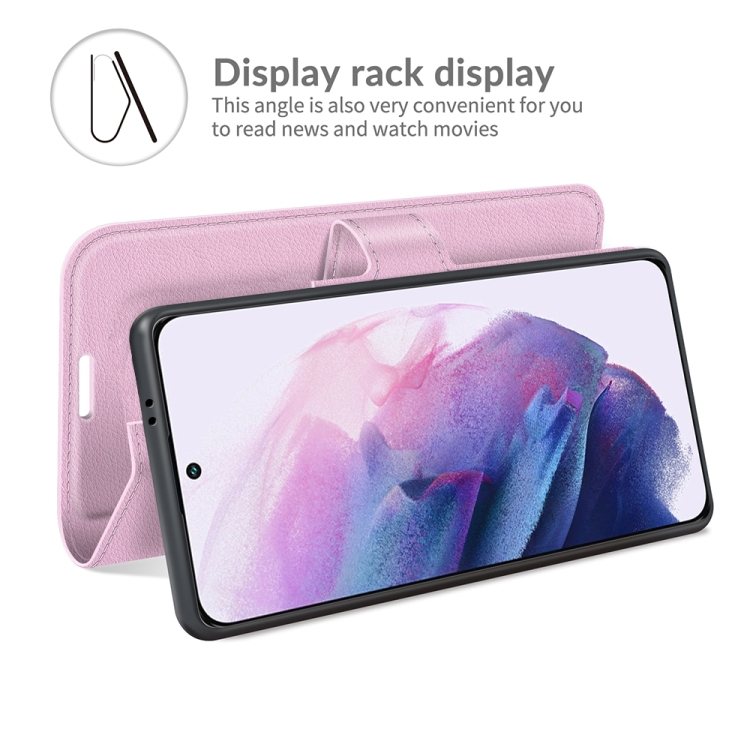  Samsung Galaxy S22 Fodral Litchi Textur Ljus Rosa