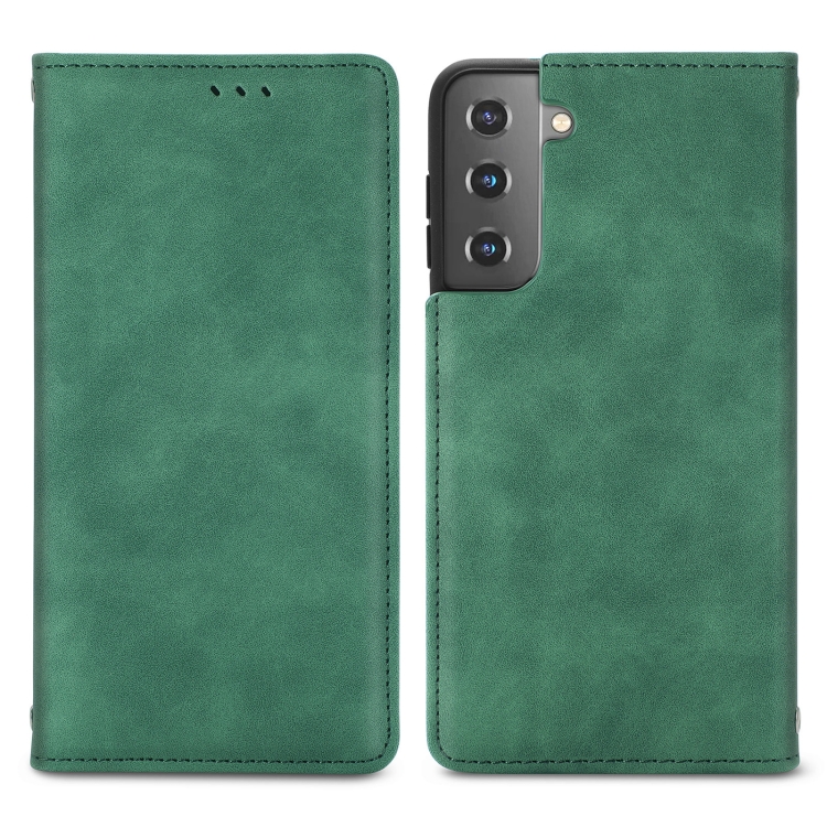  Samsung Galaxy S22 Fodral Flip Retro Läder Grön