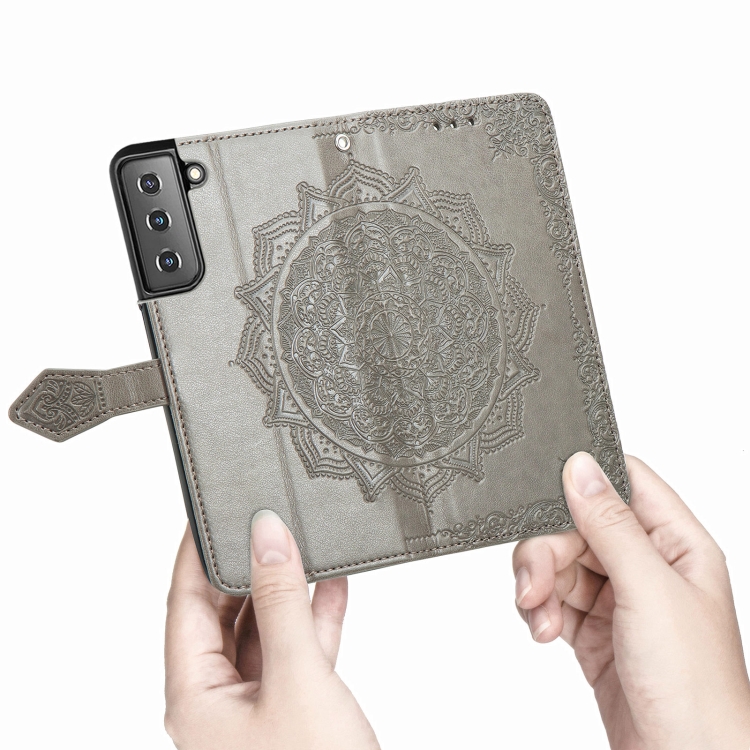  Samsung Galaxy S22 Fodral Mandala Läder Grå