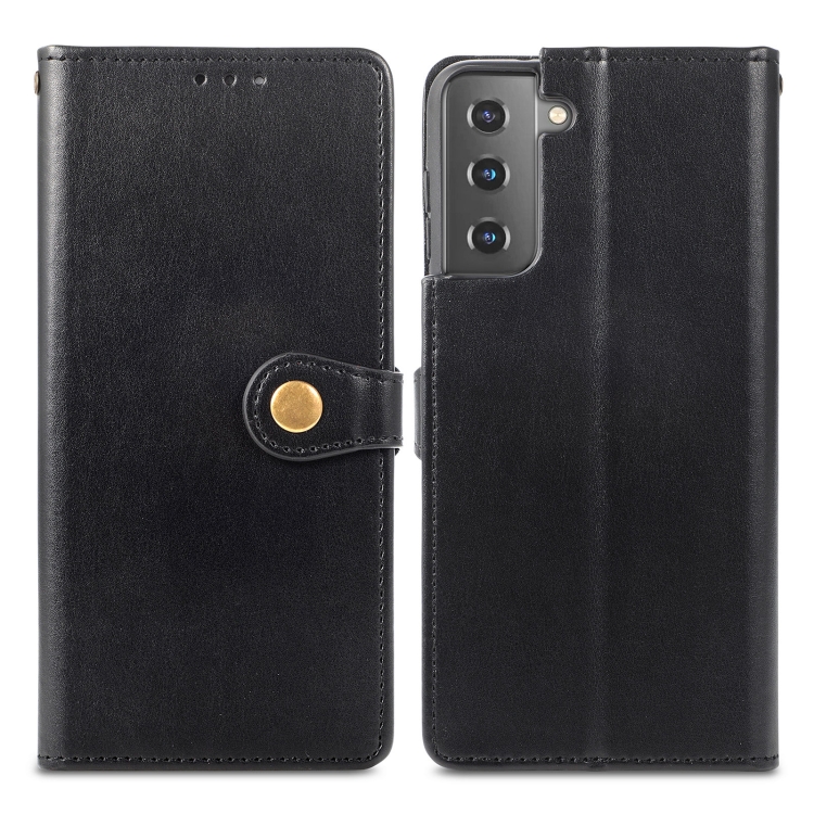  Samsung Galaxy S22 Fodral Solid Läder Magnetisk Mässing Svart