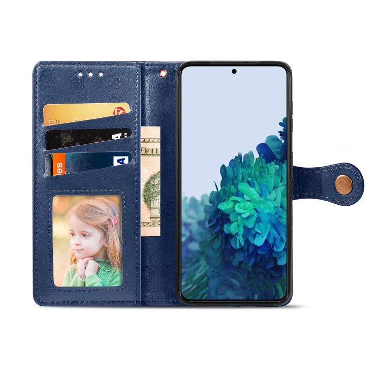  Samsung Galaxy S22 Fodral Solid Läder Magnetisk Mässing Blå