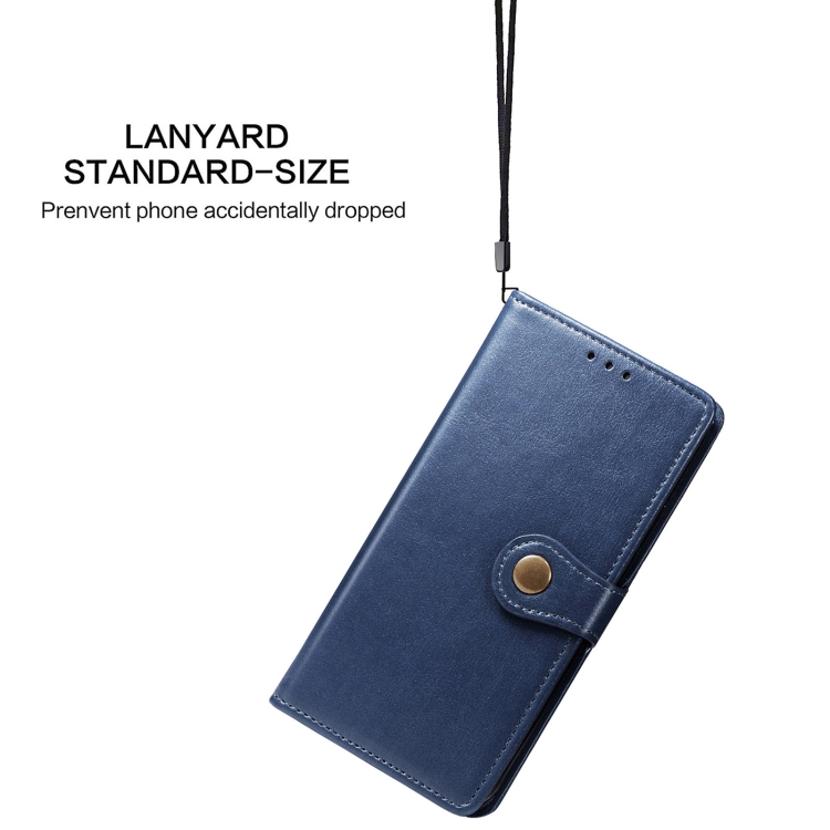 Samsung Galaxy S22 Fodral Solid Läder Magnetisk Mässing Blå