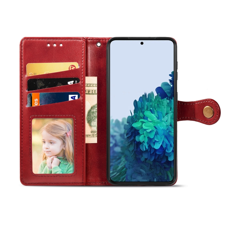  Samsung Galaxy S22 Fodral Solid Läder Magnetisk Mässing Röd