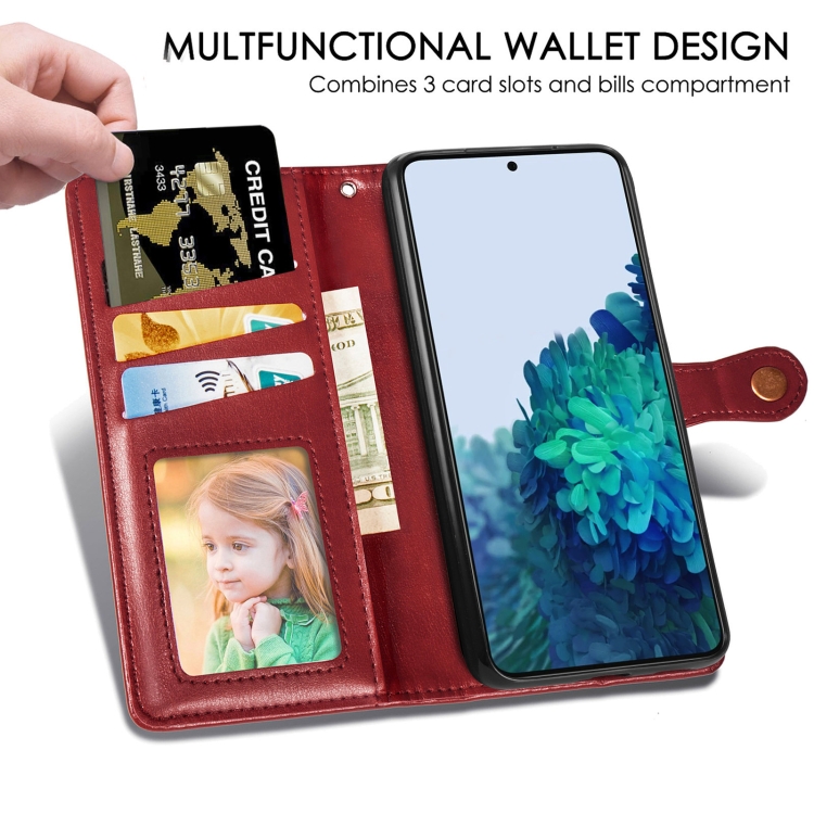  Samsung Galaxy S22 Fodral Solid Läder Magnetisk Mässing Röd