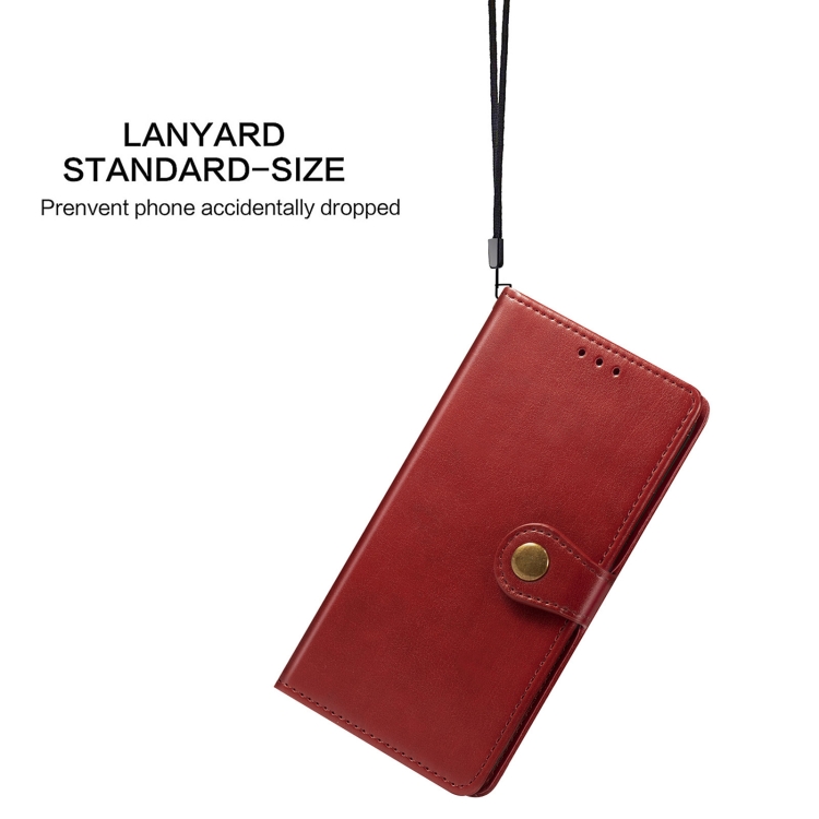  Samsung Galaxy S22 Fodral Solid Läder Magnetisk Mässing Röd