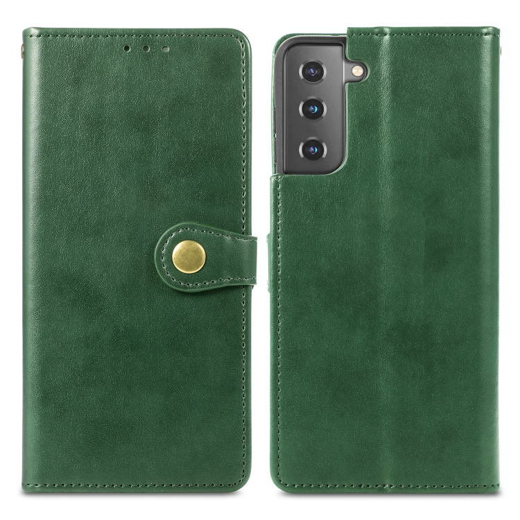  Samsung Galaxy S22 Fodral Solid Läder Magnetisk Mässing Grön