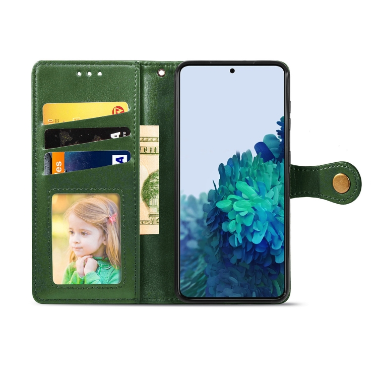 Samsung Galaxy S22 Fodral Solid Läder Magnetisk Mässing Grön