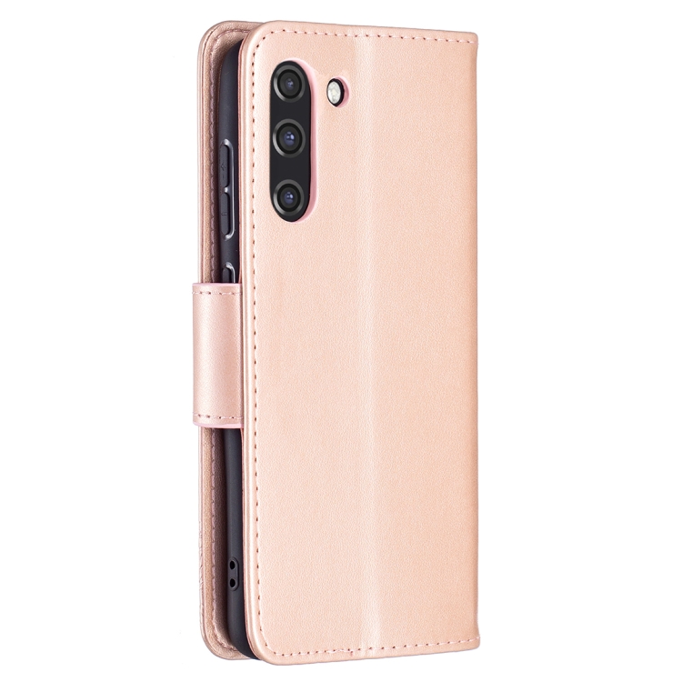  Samsung Galaxy S21 FE Fodral Butterfly Läder Roséguld