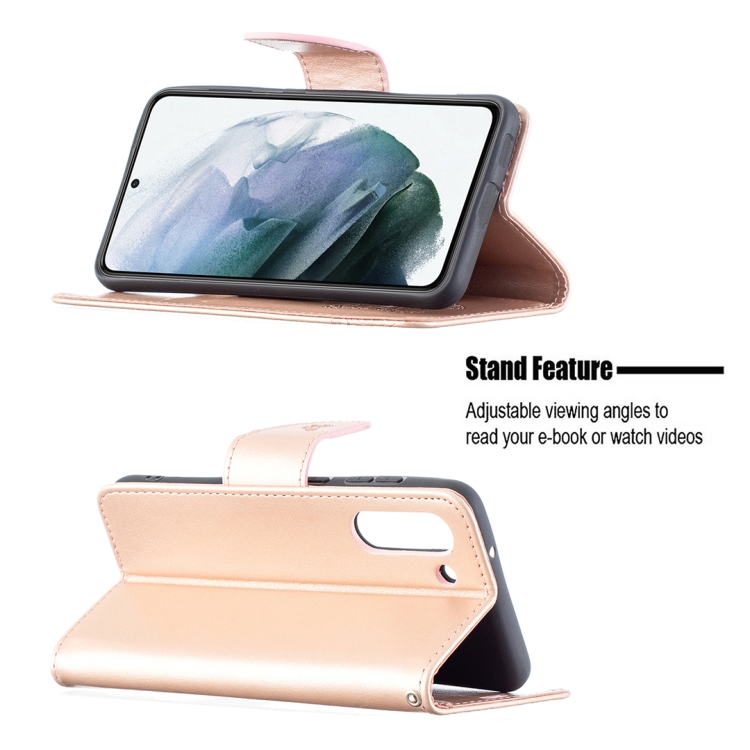 Samsung Galaxy S21 FE Fodral Butterfly Läder Roséguld