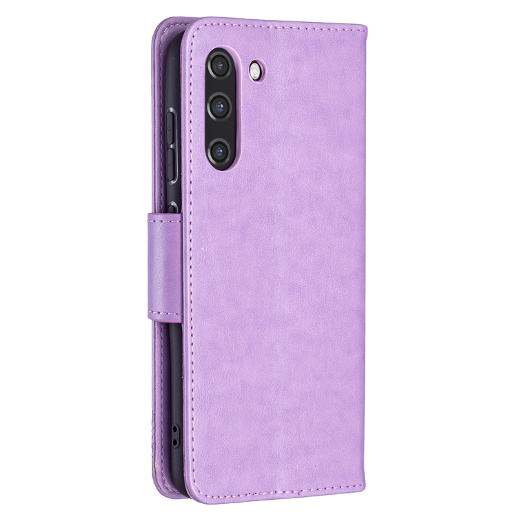  Samsung Galaxy S21 FE Fodral Butterfly Läder Lila