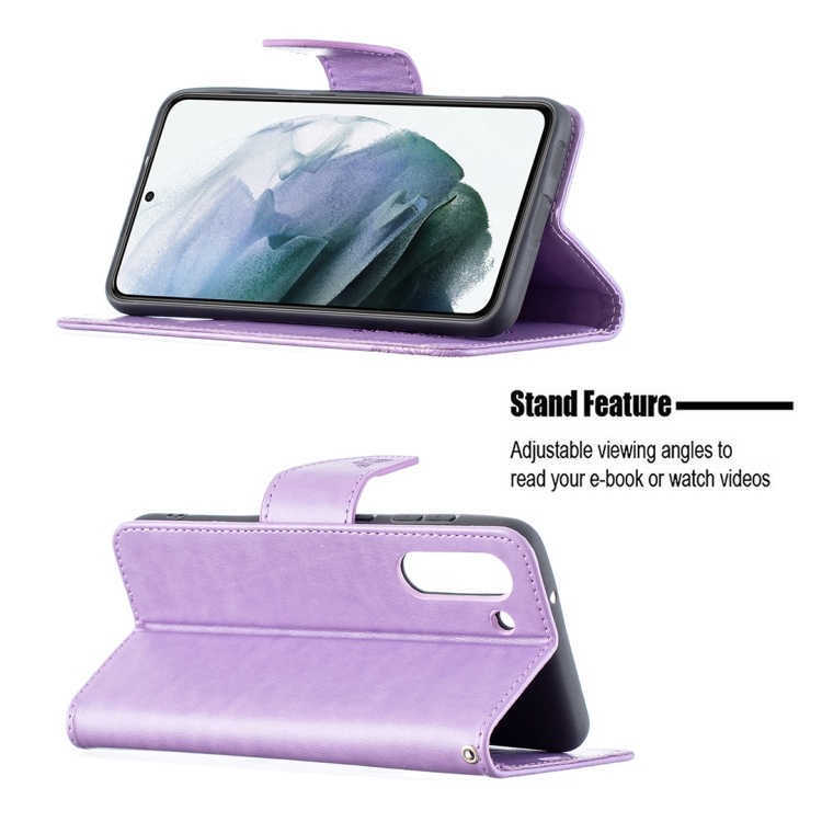  Samsung Galaxy S21 FE Fodral Butterfly Läder Lila