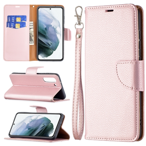  Samsung Galaxy S21 FE Fodral Litchi Textur Roséguld