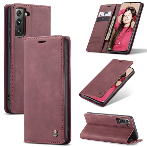 CASEME CASEME Samsung Galaxy S21 FE Fodral Retro Flip Läder Vinröd
