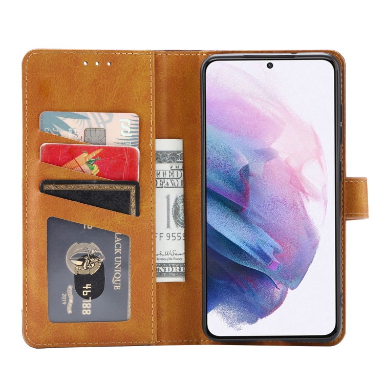  Samsung Galaxy S21 FE Fodral Premium Med Frontficka Brun