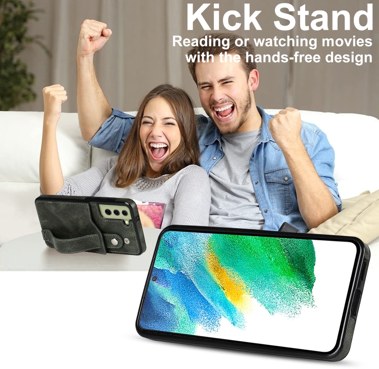  Samsung Galaxy S21 FE Skal Med Kortfack Och Strap Grön