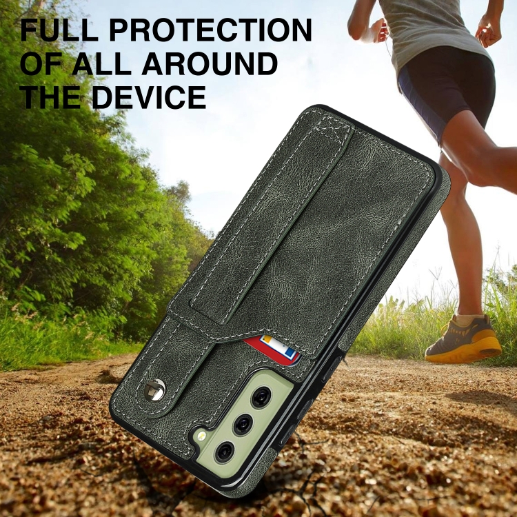  Samsung Galaxy S21 FE Skal Med Kortfack Och Strap Grön