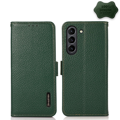 KHAZNEH KHAZNEH Samsung Galaxy S21 FE Fodral RFID Litchi Äkta Läder Grön